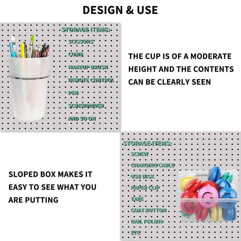 Kuhome 6 Sets Pegboard Bins and Cups with Pegboard Hooks, Pegboard Accessories Baskets, Hooks for Pegboard Cup Holder for Organizing Craft Tools Storage Garage Office Workbench Transparent - Image 2
